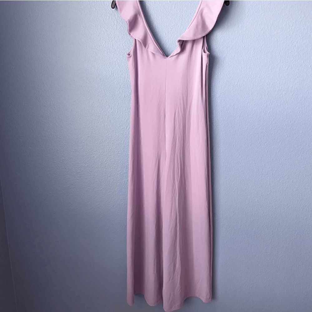 NWT Susana Monaco Violet Jumpsuit Ruffle Shoulder Wide Leg Stretch Nylon Spandex - Picture 2 of 9